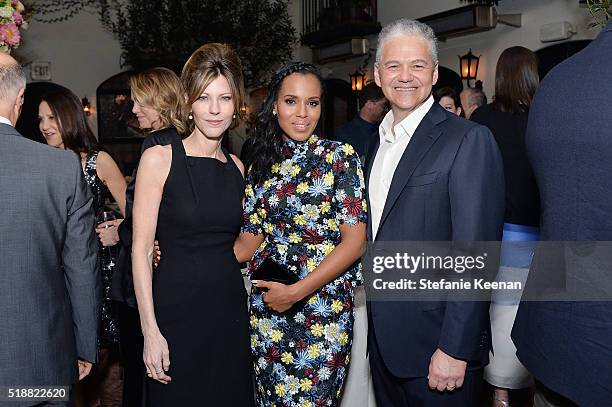 Robbie Myers, Kerry Washington and Efraim Grinberg attend dinner celebrating Kerry Washington hosted by ELLE, Editor-In-Chief, Robbie Myers and...