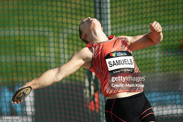Dani Samuels of New South Wales competes in the Women's Discus final during the Australian Athletics Championships at Sydney Olympic Park on April 3,...