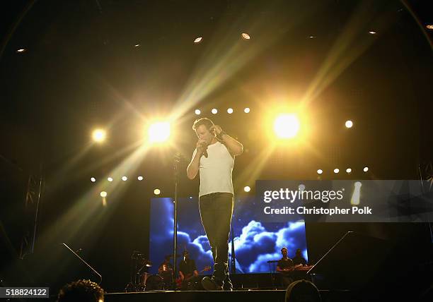 Singer Dierks Bentley performs onstage at the 4th ACM Party for a Cause Festival at the Las Vegas Festival Grounds on April 2, 2016 in Las Vegas,...