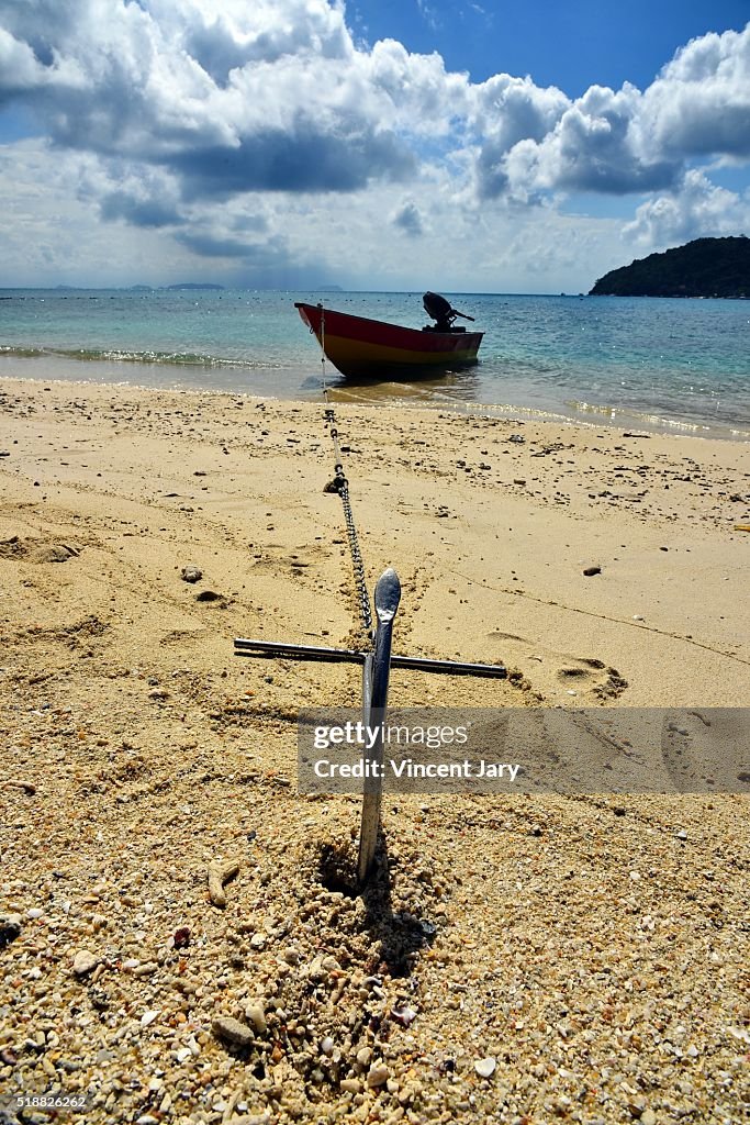 Cast anchor at Perhentian island beach Malaysia