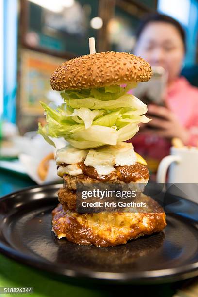 giant burger as seen in hakodate, japan - biggest stock pictures, royalty-free photos & images