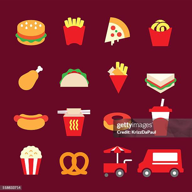 illustrations, cliparts, dessins animés et icônes de fast food icônes - stand de restauration rapide