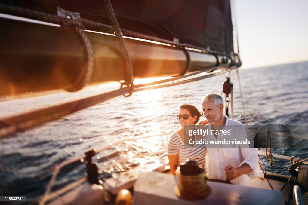 Dreamy vintage shot of senior couple enjoying a leasure cruise