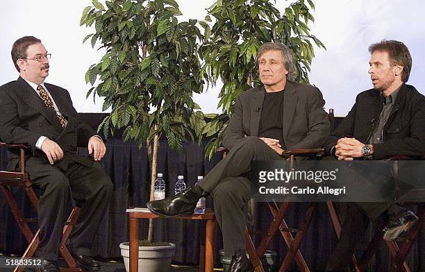 Gordon Meyer writer David Franzoni and producer Jerry Bruckheimer answer questions during a Q&A after a screening of "King Arthur The Director's Cut"...