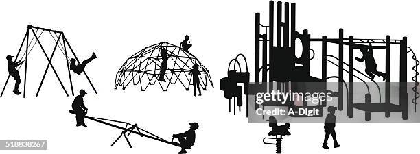 ilustraciones, imágenes clip art, dibujos animados e iconos de stock de playgroundequipment - patio de colegio