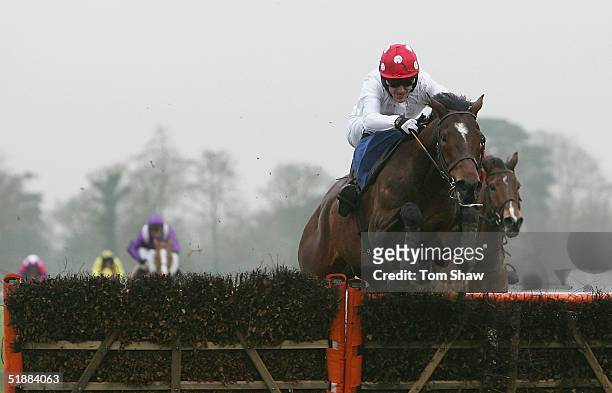 Rob Leach ridden by Tony McCoy jumps the final fence to win the Bet@Bluesq.com Selling Hurdle Race at Fontwell Park Racecourse on December 21 2004 in...