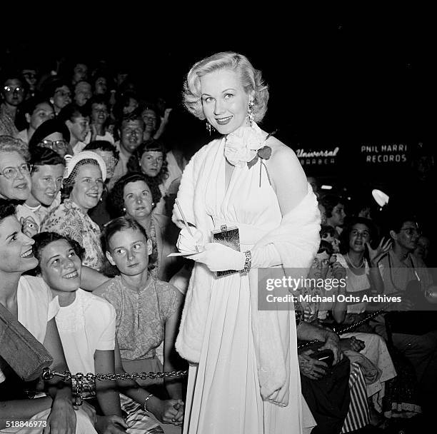 Virginia Mayo attends a premiere in Los Angeles,CA.