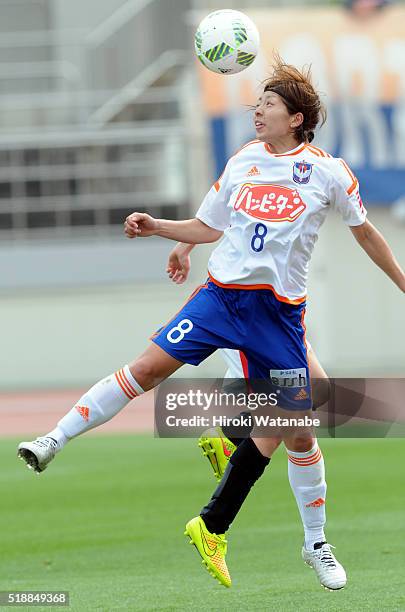 Sayaka Oishi of Albirex Niigata in action during the Nadeshiko League match between Urawa Red Diamonds Ladies and Albirex Niigata Ladies at the...