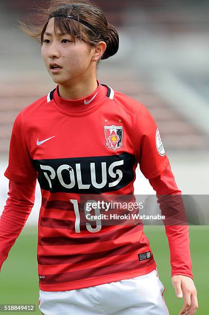Yuzuho Shiokoshi of Urawa Reds in action during the Nadeshiko League match between Urawa Red Diamonds Ladies and Albirex Niigata Ladies at the...
