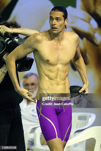 Camille Lacourt of France wins the men's 100m backstroke final and qualifies for the Olympic Games in Rio during day 5 of the French National...