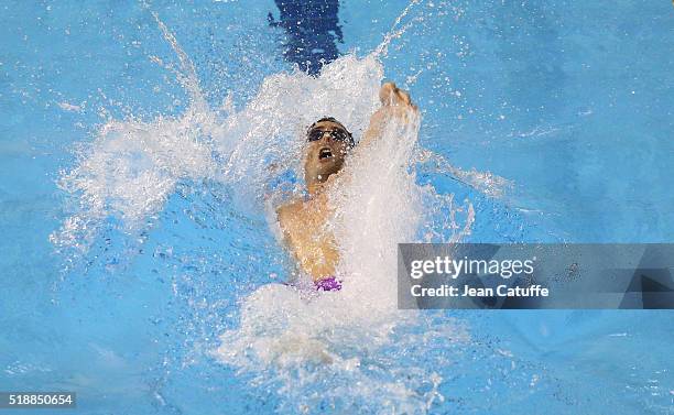 Camille Lacourt of France wins the men's 100m backstroke final and qualifies for the Olympic Games in Rio during day 5 of the French National...