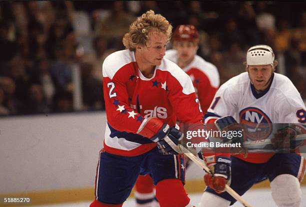 Canadian hockey player Pat Ribble of the Washington Capitals on the ice during a game against the New York Islanders at Nassau Coliseum, Uniondale,...