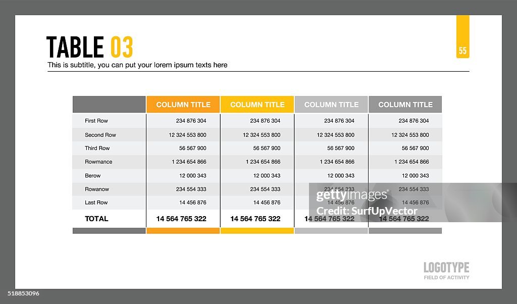 Five Columns Table Slide High-Res Vector Graphic - Getty Images