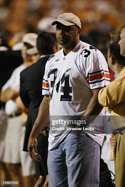 Auburn Tigers alum Charles Barkley looks on from the sidelines as the Tennessee Volunteers football team face Auburn at Neyland Stadium on October 2,...