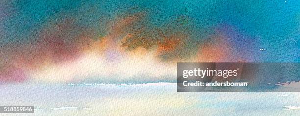 panorama with dramatic clouds over the sea - ocean sunset painting stock illustrations
