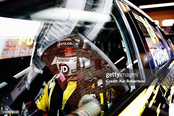 Emmerdale actor Kelvin Fletcher of Power Maxed Racing prepares to drive during race one of the Dunlop MSA British Touring Car Championship at Brands...