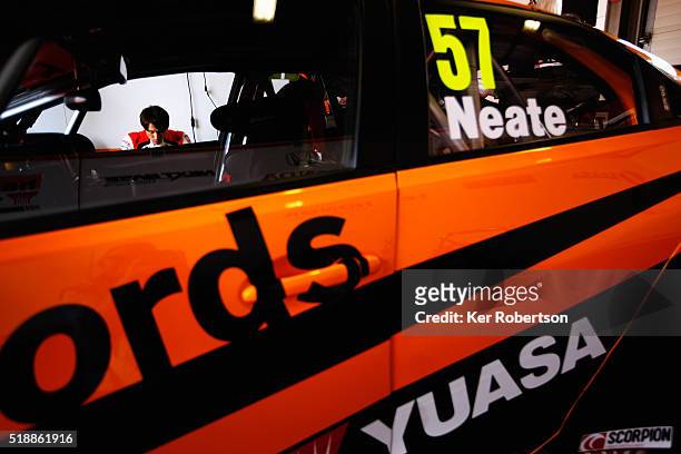 Andy Neate of Halfords Yuasa Honda prepares to drive during race one of the Dunlop MSA British Touring Car Championship at Brands Hatch on April 3,...