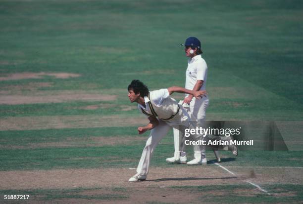 Imran Khan bowling during the Second Test Match between England and Pakistan at Lords, August 1982.