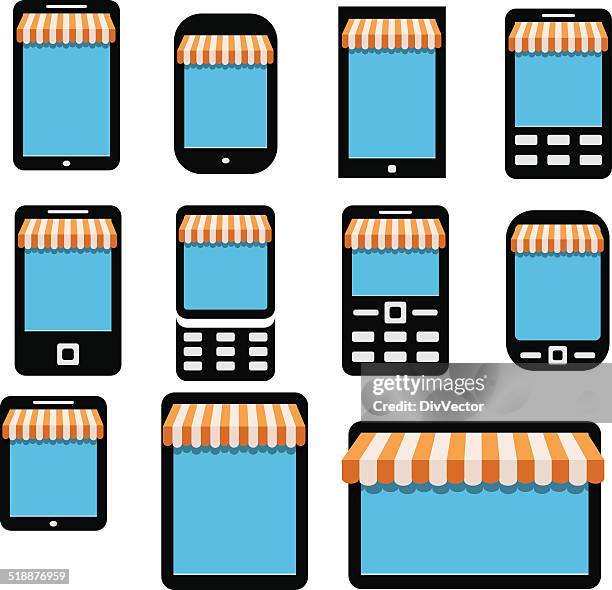 mobile store concept - tent store stock illustrations