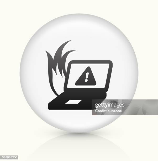 computer overheating icon on white round vector button - caution hot stock illustrations