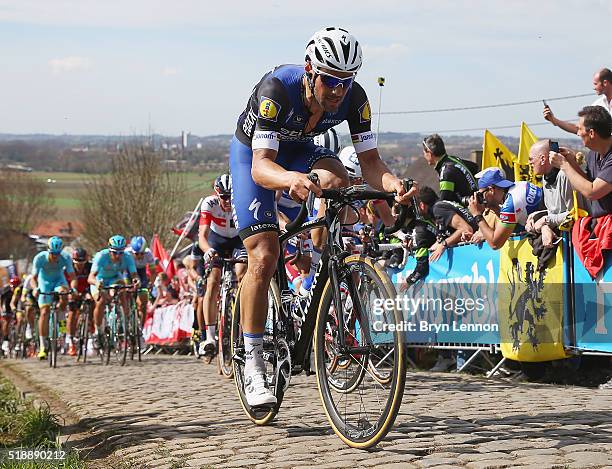 Tom Boonen of Belgium rides and Etixx-QuickStep rides up the Paterberg during the 100th edition of the Tour of Flanders from Bruges to Oudenaarde on...