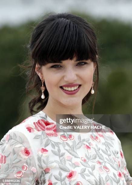 Polish actress Michalina Olszanska poses for a photocall for a TV serie "Mathilde" during the MIPTV, on April 3, 2016 on the French riviera city of...