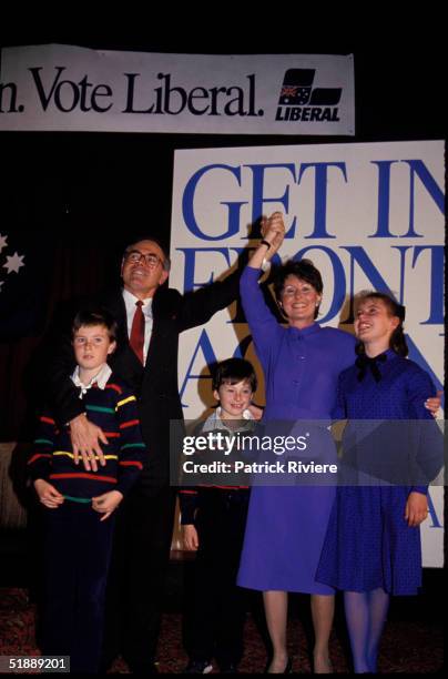 1987 - JOHN HOWARD, WIFE JANETTE, DAUGHTER MELANIE AND SONS RICHARD AND TIM DURING THE LIBERAL ELECTION CAMPAIGN.