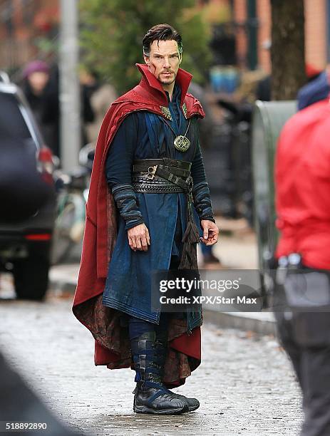 Actor Benedict Cumberbatch is seen on the set of 'Doctor Strange' on April 2, 2016 in New York City.