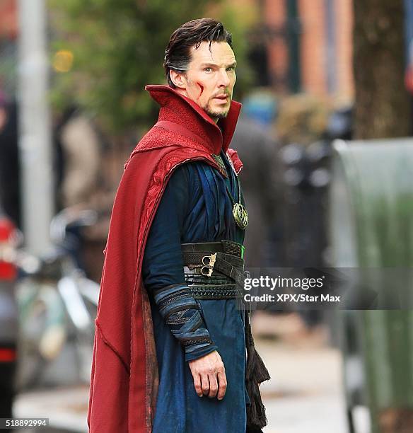 Actor Benedict Cumberbatch is seen on the set of 'Doctor Strange' on April 2, 2016 in New York City.