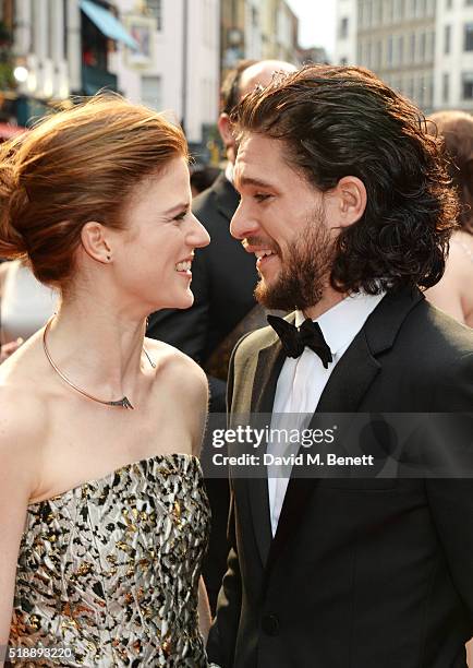 Rose Leslie and Kit Harington arrive at The Olivier Awards with Mastercard at The Royal Opera House on April 3, 2016 in London, England.