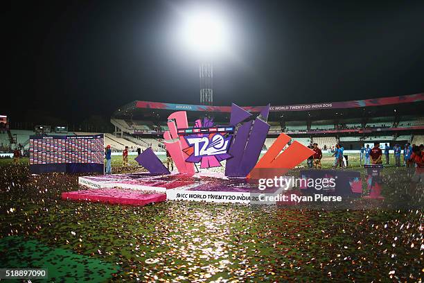 The podium is seen after the ICC World Twenty20 India 2016 Final match between England and West Indies at Eden Gardens on April 3, 2016 in Kolkata,...