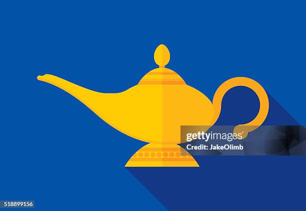 stockillustraties, clipart, cartoons en iconen met magic lamp icon flat - djinn