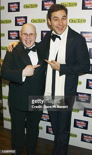 Comedians Matt Lucas and David Walliams arrive at the "British Comedy Awards 2004" at London Television Studios on December 22, 2004 in London....