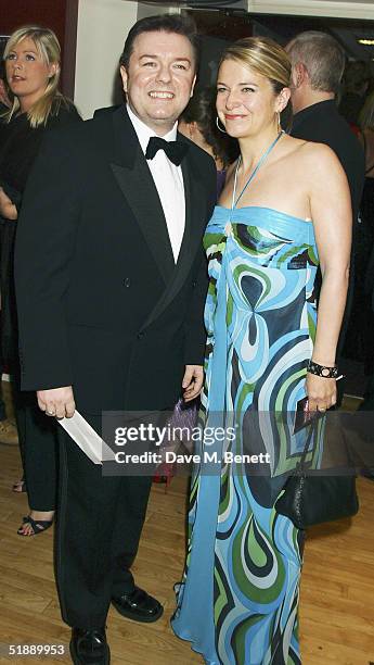 Comedian Ricky Gervais and partner Jane Fallon arrive at the "British Comedy Awards 2004" at London Television Studios on December 22, 2004 in...