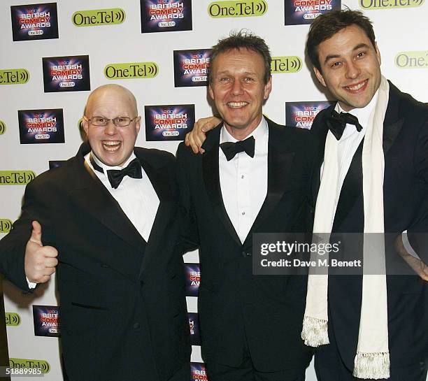 Comedian Matt Lucas, actor Anthony Head and comedian David Walliams arrive at the "British Comedy Awards 2004" at London Television Studios on...