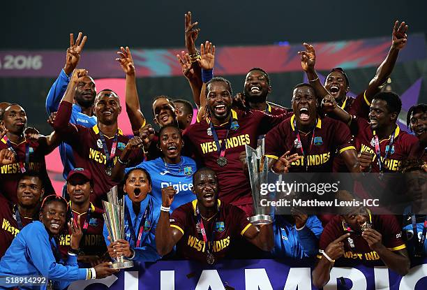 West Indies Men and Womens teams celebrate winning the ICC World Twenty20 and Womnes ICC World Twenty20Finals during the ICC World Twenty20 India...
