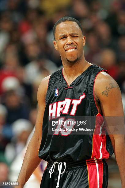 Damon Jones of the Miami Heat reacts to a play on the floor during a game against the Sacramento Kings on December 23 at Arco Arena in Sacramento,...