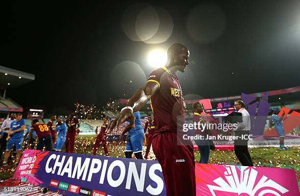 Darren Sammy, Captain of the West Indies looks on during the ICC World Twenty20 India 2016 final match between England and West Indies at Eden...