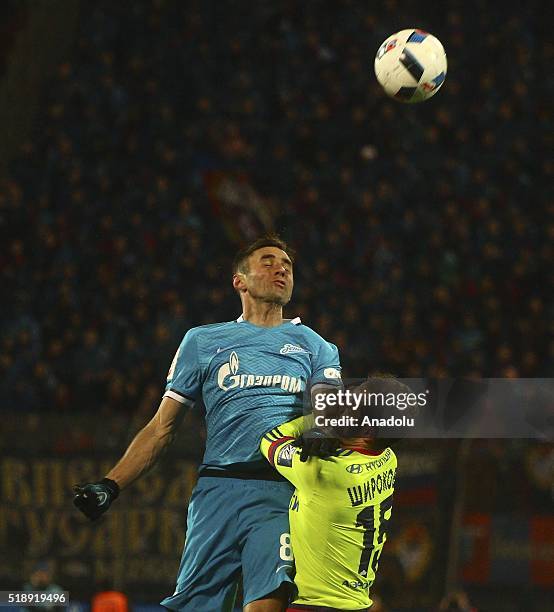Mauricio of Zenit Saint Petersburg in action against Roman Shirokov of CSKA Moscow during the Russian Premier League football match between Zenit...