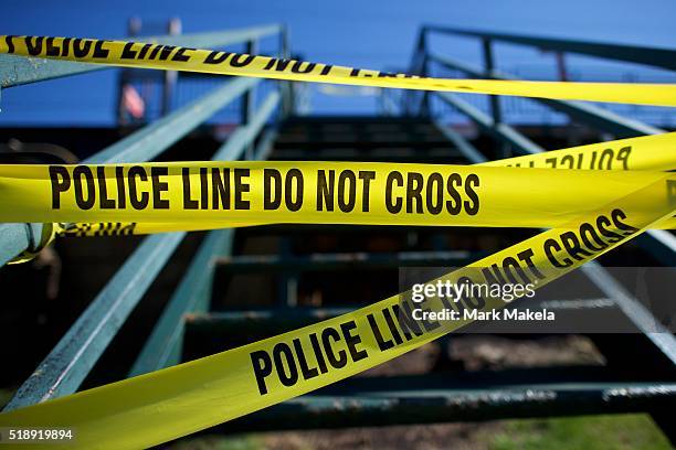 Police tape closes the entrance of the Highland Avenue train station near the crash Amtrak Palmetto train 89 on April 3, 2016 in Chester,...