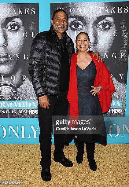 Former NBA player Norm Nixon and actress Debbie Allen attend the premiere of "Confirmation" at Paramount Theater on the Paramount Studios lot on...