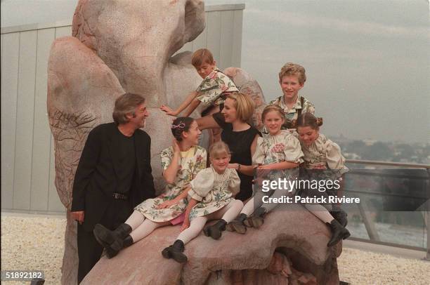 Lisa McCune, John Waters and the children who play the Von Trapp family pictured during the Launch of "The Sound of Music" at the Astral Bar in Star...