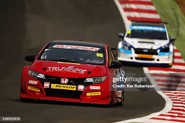 Jeff Smith of Eurotec Racing Honda drives during race one of the Dunlop MSA British Touring Car Championship at Brands Hatch on April 3, 2016 in...