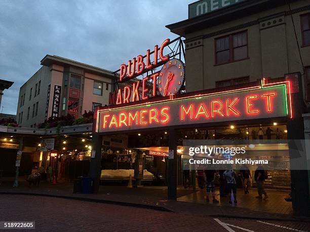 Pikes Place Market at Night in Seattle, Washington
