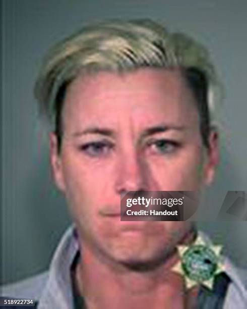 In this handout provided by Multnomah County Sheriff's Office, former soccer star Abby Wambach poses for a mugshot photo after being arrested on a on...