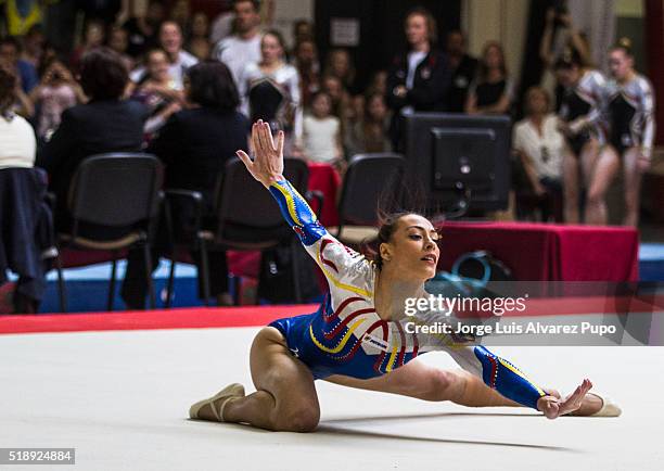 Ctlina Ponor of Romania competes in the Floor during Match International Women's Artistic Gymnastics at Complexe Sportif Site Motte in Mouscron,...