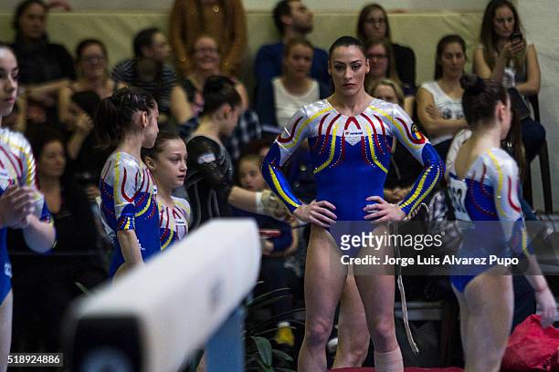 Ctlina Ponor of Romania looks on prior the balance beam competition during Match International Women's Artistic Gymnastics at Complexe Sportif Site...