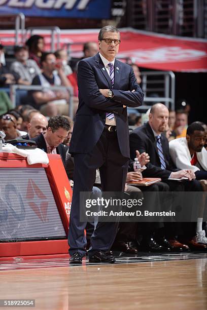 Head coach Randy Wittman of the Washington Wizards looks on during the game against the Los Angeles Clippers on April 3, 2016 at STAPLES Center in...