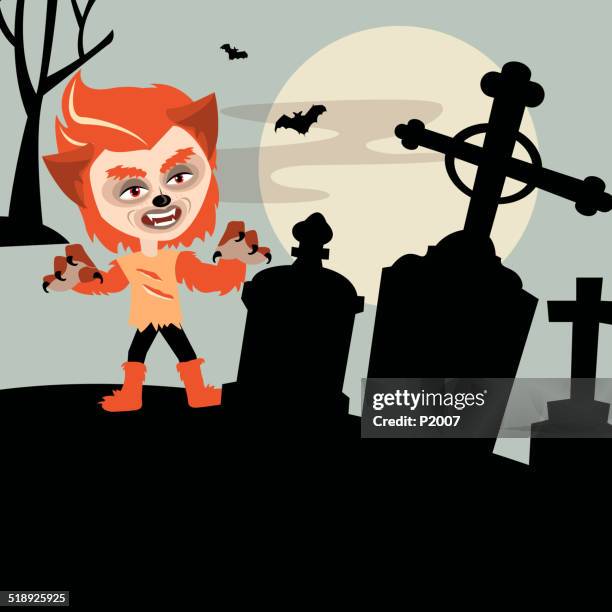werewolf in cemetery - werewolf costume stock illustrations