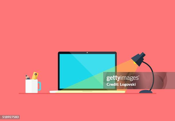 bildbanksillustrationer, clip art samt tecknat material och ikoner med flat workspace - skrivbord
